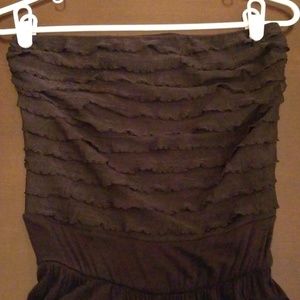 Black strapless jumpsuit with black half jacket